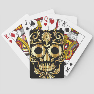 シュガースカルアート、Day of the Dead Black and金ゴールド トランプ