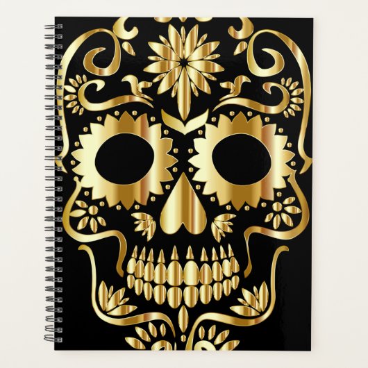 シュガースカルアート、Day of the Dead Black and金ゴールド プランナー手帳 (正面)
