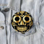 シュガースカルアート、Day of the Dead Black and金ゴールド 缶バッジ (インサイチュ)