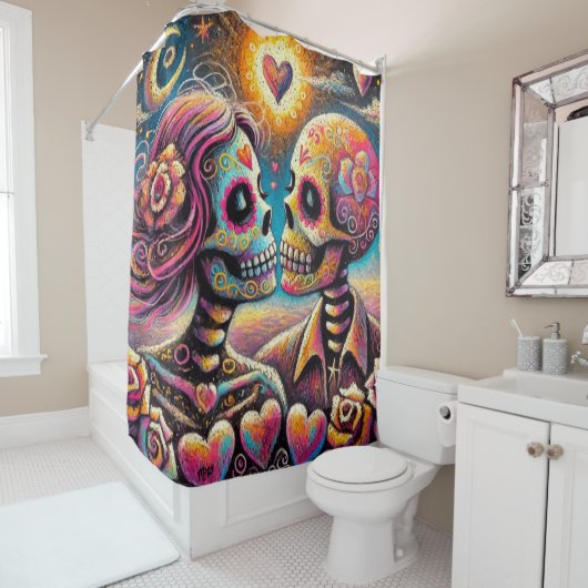シュガースカルインラブ印象派チョークパステル シャワーカーテン (インサイチュ)
