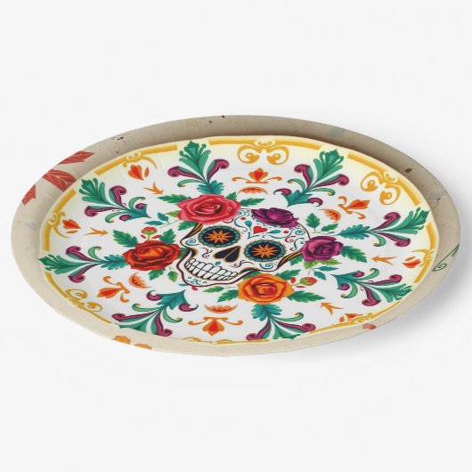 💀🎉シュガースカルスッパーウェアディーアデロスムエルトス ペーパープレート (アングル)