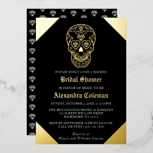 シュガースカルダイヤモンドブライダルシャワーフォイル招待状 箔招待状 (正面/裏面)