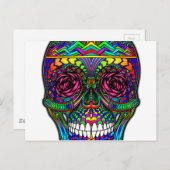 シュガースカルデイ・オブ・ザ・デッド・レインボーカラフル・アート ポストカード (正面/裏面)