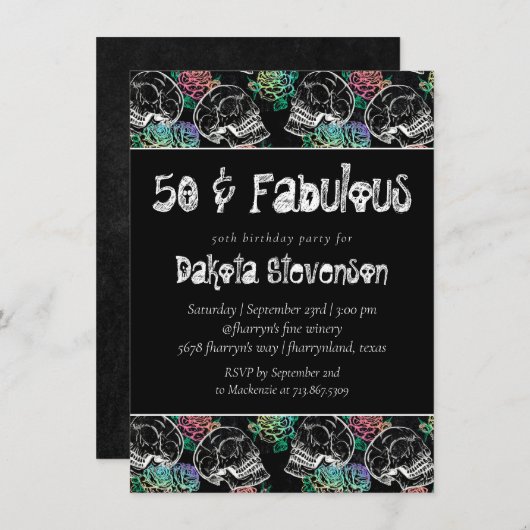 シュガースカルパステルバラ |グラデーション第50誕生日 招待状 (正面/裏面)