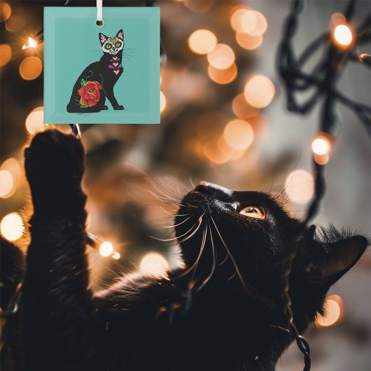 シュガースカルブラックキャット ガラスオーナメント