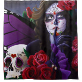 シュガースカルレッドローズパープル シャワーカーテン (正面)