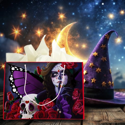 シュガースカルレッドローズパープル ラージペーパーバッグ