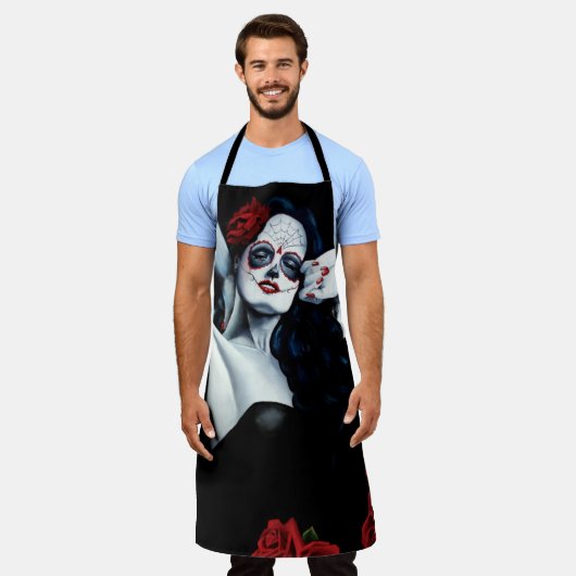 シュガースカルレッドローズブラック エプロン (着用した状態)