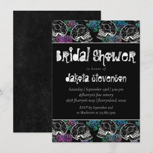 シュガースカル パステルローズ | オンブレ ブライダルシャワー 招待状 (正面/裏面)