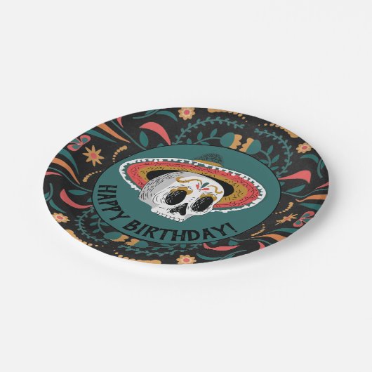 シュガースカルwithソンブレロ誕生日 ペーパープレート (アングル)