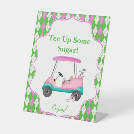 シュガーデザート用ティーアップ赤ちゃんシャワーゴルフカート 台座サイン (正面)