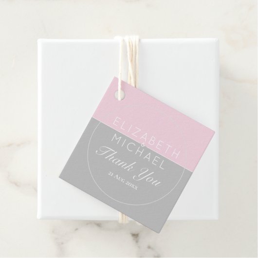 シュガーピンクグレイありがとう結婚式の引き出物ラベル フェイバータグ (インサイチュ)