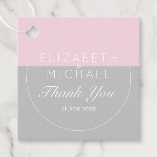 シュガーピンクグレイありがとう結婚式の引き出物ラベル フェイバータグ (正面)
