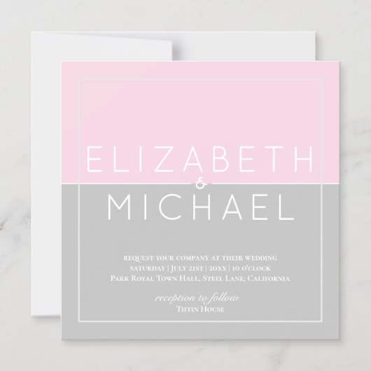 シュガーピンクグレーウェディング日付磁石を保存 マグネット招待状 (正面)