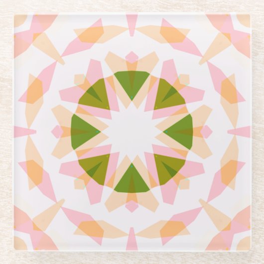 シュガーピンク春グリーンスタードーパミンデコールアート ガラスコースター (正面)