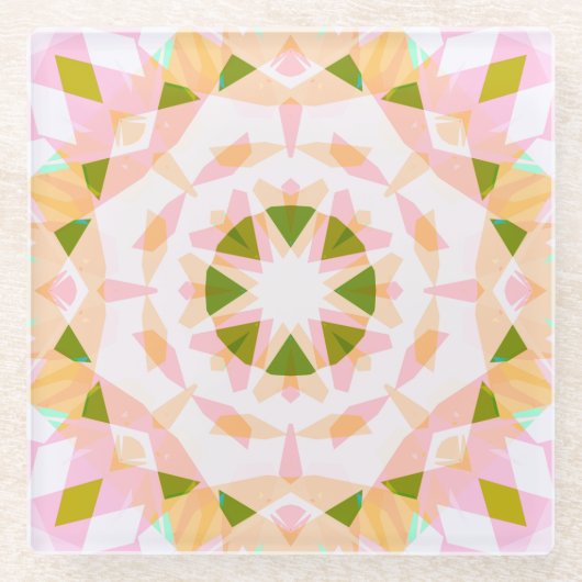 シュガーピンク春グリーンスタードーパミンデコールアート ガラスコースター (正面)