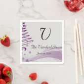 シュガープラムと紫のナプキンのスノーフレーク スタンダードカクテルナプキン (インサイチュ)