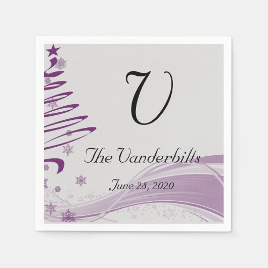 シュガープラムと紫のナプキンのスノーフレーク スタンダードカクテルナプキン (正面)