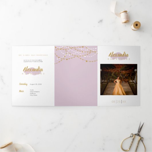 シュガープラムパープルフォトキンセアニェラ 三つ折り招待状 (外部)