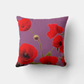 シュガープラムピンク赤ポピー花フローラ紫 クッション (裏面)