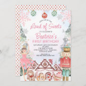 シュガープラムフェアリー&ジンジャーブレッドハウス誕生日 招待状 (正面/裏面)