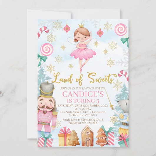 シュガープラム妖精くるみクラッカーランドの甘い誕生日 招待状 (正面)