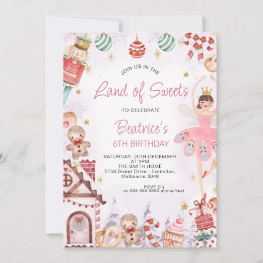 シュガープラム妖精のランドオブスイーツ誕生日 招待状 (正面)