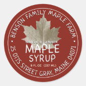 シュガーメープルリーフ付きレッドメープルシロップ ラウンドシール (正面)