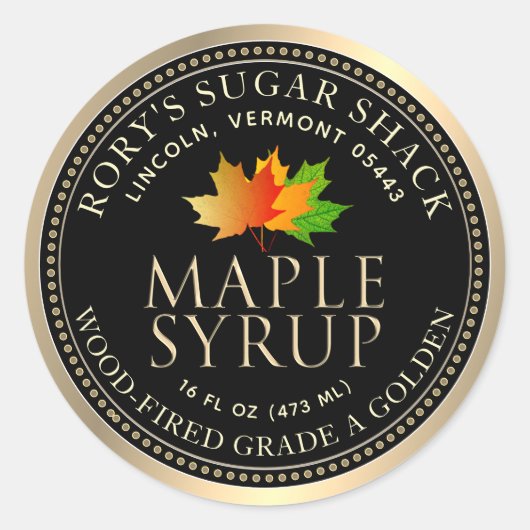 シュガーメープル離れズメープルシロップ金ゴールド縁ど ラウンドシール (正面)