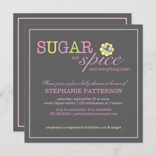 シュガー&スパイスアガールベビーシャワー招待状 招待状 (正面/裏面)
