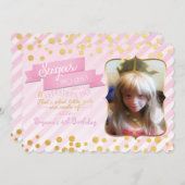 シュガー&スパイスピンク金ゴールドフォトパーティの招待状 招待状 (正面/裏面)