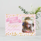 シュガー&スパイスピンク金ゴールドフォトパーティの招待状 招待状 (スタンド正面)