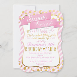 シュガー&スパイスピンク金ゴールド誕生日パーティーへの招待 招待状