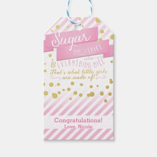 シュガー&スパイスピンク&金ゴールドベビーシャワーギフトラベル ギフトタグ (正面)