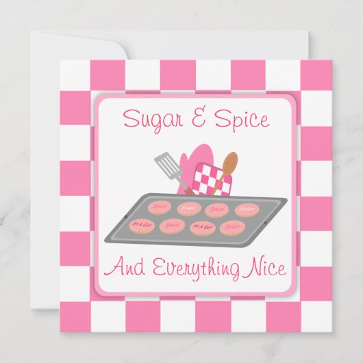 シュガー&スパイス·ピンク·チェッカーとクッキー·ベビーシャワー 招待状 (正面)