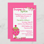 シュガー&スパイス ベイビーシャワー キャンディー Buffet 招待状 (正面/裏面)