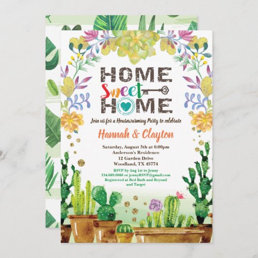 シュクレント引っ越し祝いパーティーパーティの招待状サボテン 招待状 (正面/裏面)