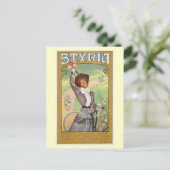 シュタイア地方、1895年頃の自転車を持つ女性 ヴィンテージ ポストカード (スタンド正面)