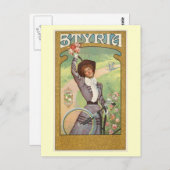 シュタイア地方、1895年頃の自転車を持つ女性 ヴィンテージ ポストカード (正面/裏面)