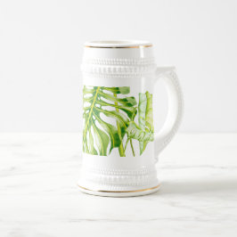シュタインに描かれた葉の多い彫刻 ビールジョッキ