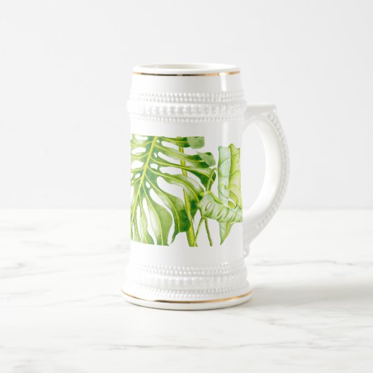 シュタインに描かれた葉の多い彫刻 ビールジョッキ (正面右)