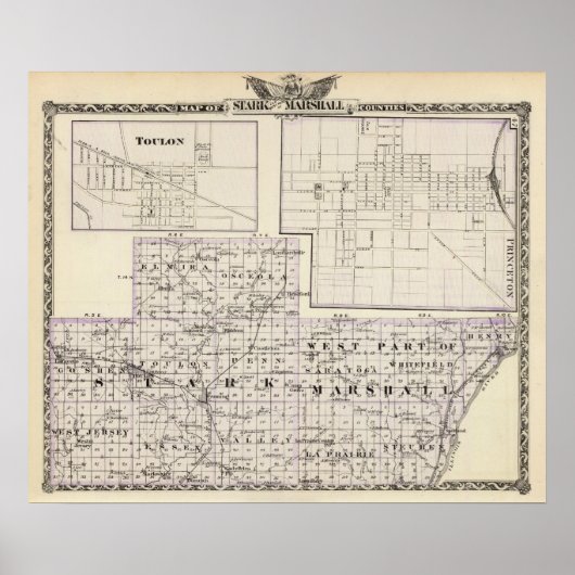シュタルク郡とマーシャル郡西部の地図 ポスター (正面)