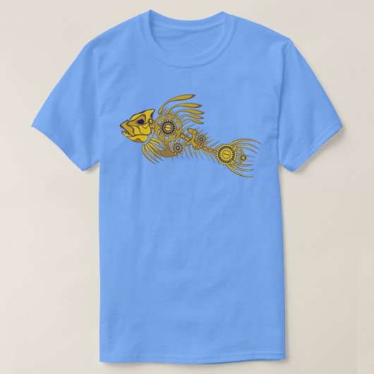 シュタンパンク骨格魚の金ゴールド Tシャツ (デザイン正面)