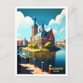 シュチェシンポーランドアートヴィンテージトラベルイラストレーション ポストカード (正面)