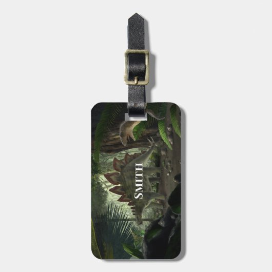 シュテゴサウルスとデイノニカス恐竜 ラゲッジタグ (正面縦)