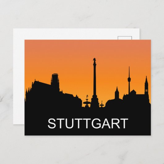 シュトゥットガルトのシルエット、夏の夕日、イラストレーション ポストカード (正面/裏面)