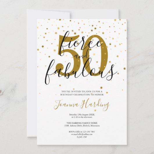 シュトゥールで素晴らしい金ゴールドとブラック誕生日 招待状 (正面)