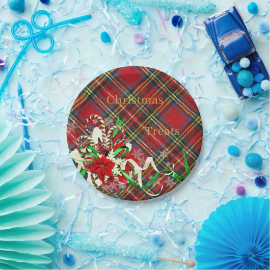 シュトリストマストリートプレイドタータンチェックキャンディケインデコール ペーパープレート (パーティー)