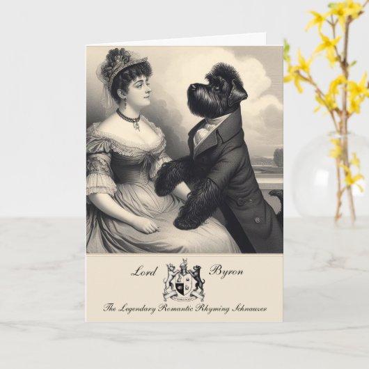 シュナウザーおもしろいバイロン挨拶カード カード (黄色い花)