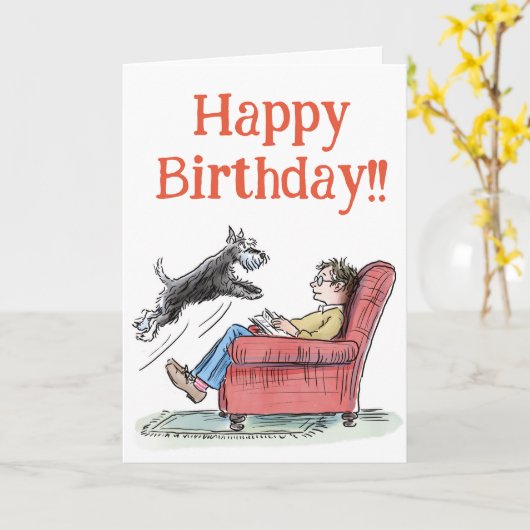シュナウザーおもしろい誕生日グリーティングカード カード (黄色い花)